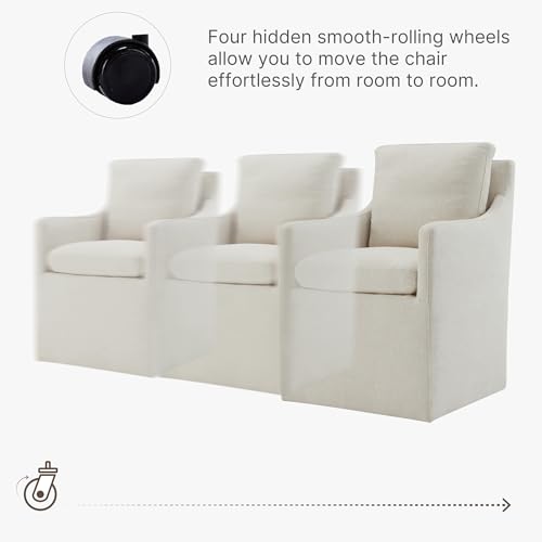 Image of KISLOT Upholstered Dining Chairs with Casters, No Assembly Modern Accent Armchair with Rollers for Dining Room, Bedroom, Living Room, Reading Room, Already Assembled, Beige, 2 Box