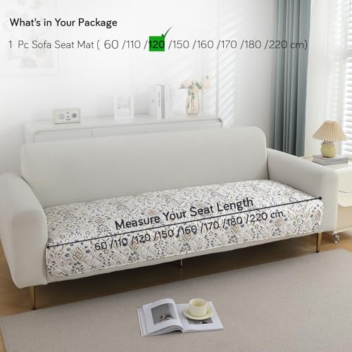 Image of HOKIPO Printed Waterproof + Anti-Slip + Quick Dry Sofa Seat Mats, Damask White - Length 120cm (AR-5231-P9)