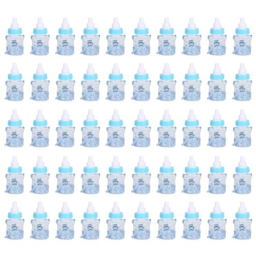 50 Pcs Feeder Style Bonbons Bouteille pour Baby Shower, Mini Party Favors Fillable Candy Gift Box pour Garçon Fille Nouveau-né Infant Baptême Baptême Fête D'anniversaire Décoration(Bleu)