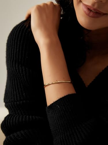 Image of Charm-In Gold Chunky Cuff Bangle Bracelet for Women - 14K Gold Plated Minimalist Lightweight Jewelry Gift