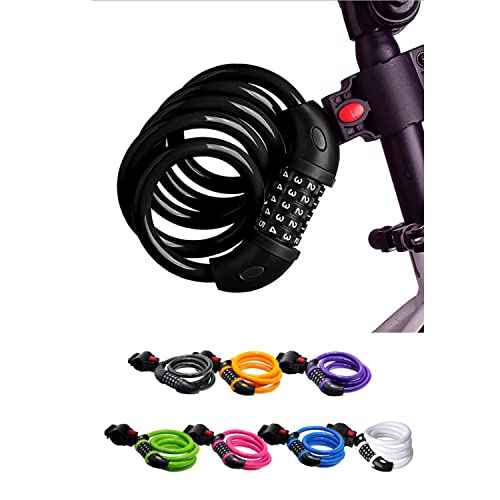 ワイヤーロック 自転車 鍵 5桁 ダイヤル式 キーチェーン ブラケット シートポスト ロードバイク ロック クロスバイク 盗難防止 ベビーカー (ホワイト)