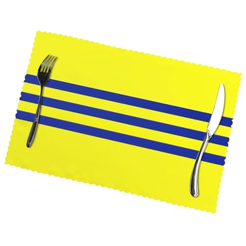 Sets de table lavables polyester à rayures jaune bleu résistant à la chaleur