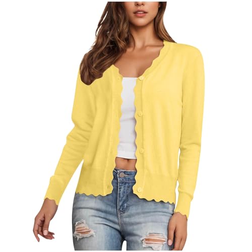 Women's Cardigan Sweater V Neck Lightweight Button Front Knit Tops Yellow