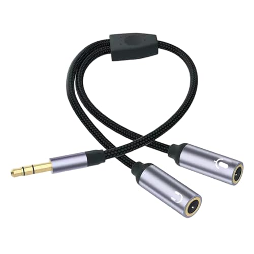Kopfhöreradapter mit Trennkabel, 3,5-mm-Stecker in zwei 3,5-mm-Steckplätze (für Kopfhörer und Mikrofone), Y-förmiges Trennkabel, geeignet für Gaming-Kopfhörer, PS4, Xbox One, Handys und Laptops