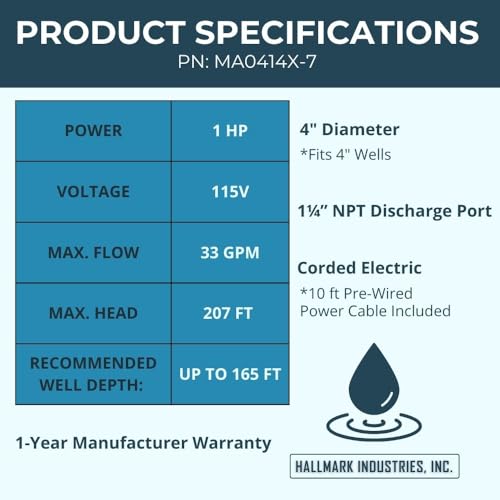 Hallmark Industries MA0419X-12A Deep Well Submersible Pump, 2 HP, 230V, 35 Gpm, 420 feet, Stainless Steel - Thumbnail 2