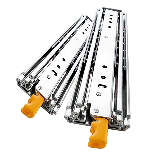 LISS 引き出しスライドレールロック付 超重量用スライドレール 3段引 横付 完全な延長 引き出しスライド 400mm 耐荷重220kg 側面取り付け 左右 1セット