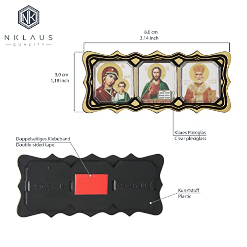 NKlaus Icon Car Triptych GM of Kazan - Jesus Cristus - Saint Nicholas Christian 11327, 8L x 3W cm - Image 2