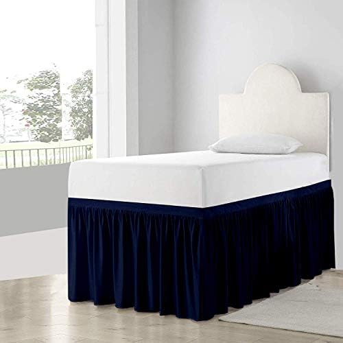 Dorm Room Bed Skirt 100% Microfiber Extra Long 46" Drop Dust Ruffle Bed Skirt Twin-XL, Perfect for College Loft Bends Easy Care Machine Washable Navy Blue