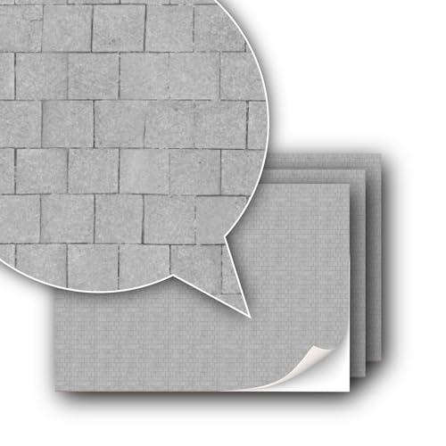 3 Sheets Self-Adhesive Decorative Film Paving Stones and Surfaces for Model Making in Scale 1:87 Scale H0 (UK: 3.5 mm Scale) (Paving Slabs)