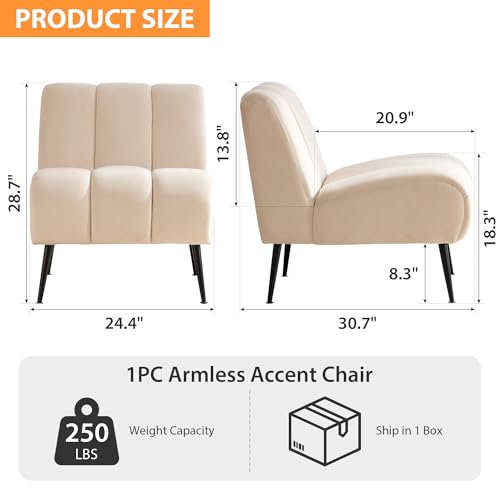 Sillón sin brazos chenille beige moderno miniatura 2