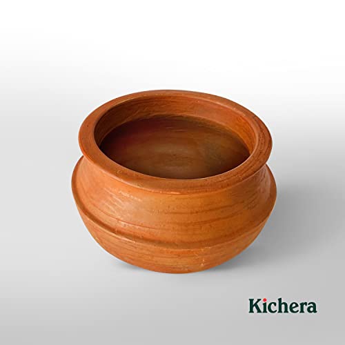 Image of Kichera Unglazed Clay Pot for Cooking & Serving Red Earthen Kadai /Mud Handi (3 Litre)