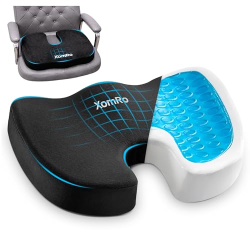 XomRo Cooling Gel Ergonomic Memory Foam Seat Cushion Orthopedic Coccyx Cushion Chair Pillow for Tailbone Pain Relief, Sciatica, Back & Hip Support Office Chair, Car, Travel, Gaming & Long Sitting