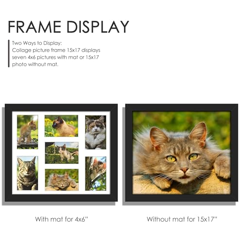 Image of DUENPY 15x17 Collage Picture Frame 4x6 Collage Picture Frame Displays Seven 4x6 inch Photos or 15x17 (Without Mat) for Available Horizontal Wall Mounting Display and Vertical Black
