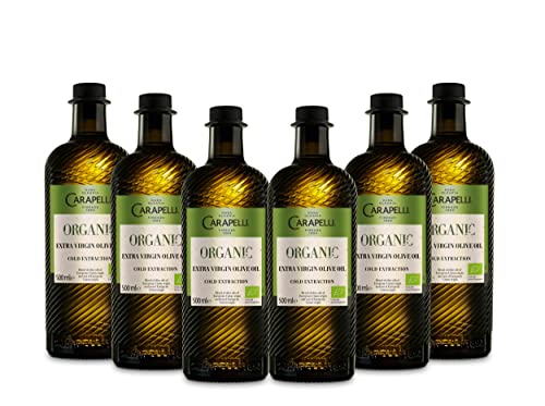 Carapelli Organic Extra Virgin Olive Oil, Extra Virgin Olive Oil, Cold Pressed Extra Virgin Olive Oil, Pack of 6 x 500 ml