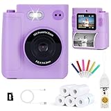 Kids Camera Instant Print, 1080P HD Dual-Lens Selfie Digital Camera with 5 Printing Paper Rolls & 32G TF Card, for Children, Portable Toddler Toy for Age 3-12 Boys & Girls (Purple)