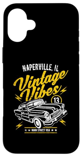 Coque pour iPhone 16 Plus Naperville Illinois USA Vintage Vibes Car Design vieilli