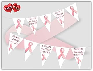 Party Decor United Agains Cancer Pink Ribbon Themed Bunting Banner 15 flags for guaranteed simply stylish party decoration