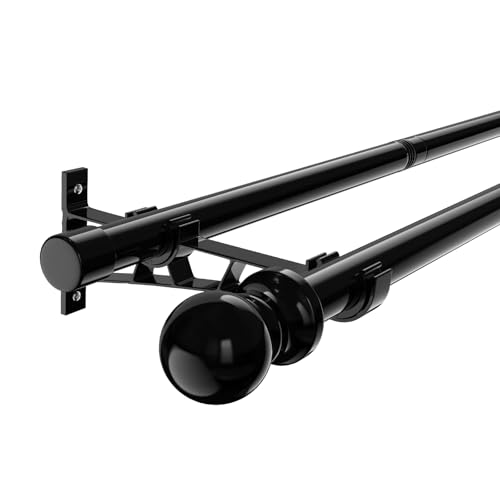 1 Inch Double Curtain Rods for Windows 28in-88in, Heavy Duty Decorative Drapery Rod Adjustable Black Dual Curtain Rod with Brackets for Sliding Glass Door, Patio, Bedroom, Kitchen, Bathroom