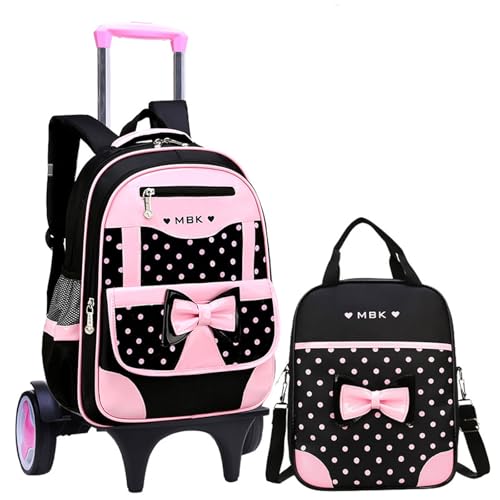 Mochila Con Ruedas Niña ,Mochilas Escolares ,Niños Trolley Escolar ,con Caja de Almuerzo ,Trolley Desmontable ,bolsillos laterales ,para Chicas de 6 a 12 años,Adecuado para la escuela,viajes