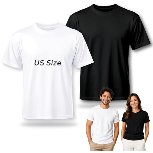 Joyclub 2 PCS Blank T Shirts Polyester Black and White Crew Neck Short Sleeve Unisex Tee for Sublimation HTV Daily Wear XX-Large