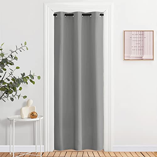 Image of NICETOWN Silver Grey Doorway Curtain Privacy, Door Cover Curtain, Sound Reducing Winter Insulated Thermal Room Darkening Blackout Curtains for Bedroom, 80 inch Length (1 Panel, 2.8ft Wide by 6.7ft Long)