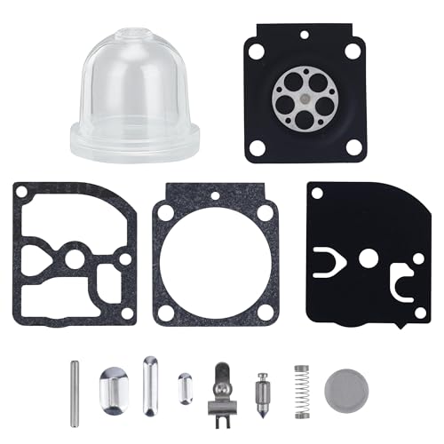 Hipa RB-100 Carburetor Repair/Rebuild Kit with 188-13 Primer Bulb for STHIL HS45 FS55 FS38 BG45 MM55 4137 EMU Series Carb Diaphragm
