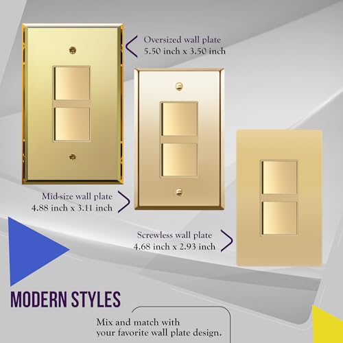 ENERLITES Elite Series Double Decorator Switch with Screwless Wall Plate, Combination Paddle Switch, Ground Terminal, Single Pole, Residential Grade, 15A 120V-277V, 62834-GDWP, Gold with Wall Plate