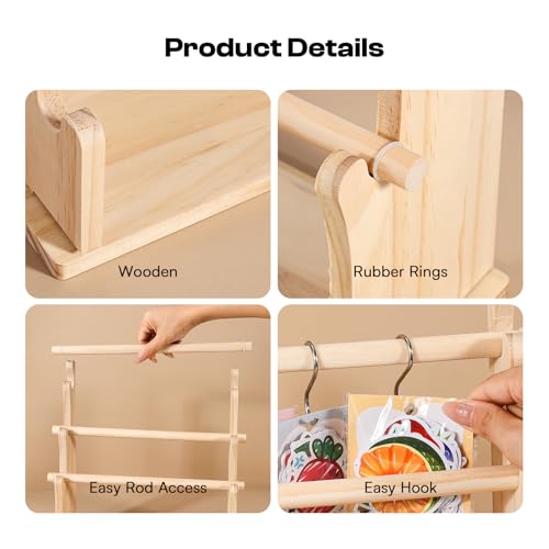 Caydo Washi Tape Organizer & Sticker Organizer, 4-Tier Wooden Display Rack for Craft Storage, Sticker Rolls, Ribbons & Bracelets for Sticker Collectors, Planner Enthusiasts, and Vendors by Caydo - Image 5