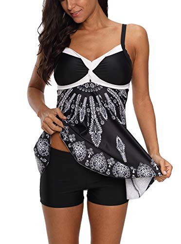 Image of Urban Virgin Womens Two Piece Tankini Sets Swimwear Spaghetti Printed Padded Tank Top Swimsuits for Women