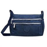  CRAZYCHIC - Bolso Bandolera Nailon Mujer - Bolsos Hombro Nylon Impermeable Ligero Muchos Bolsillos - Bolso Mensajero Múltiples Compartimentos - Bolso de Mano Cruzados Messenger Crossbody Bag - Azul
