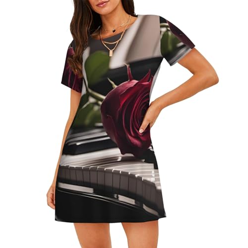 Robe de nuit légère rose rouge sur piano pour femme en maille respirante
