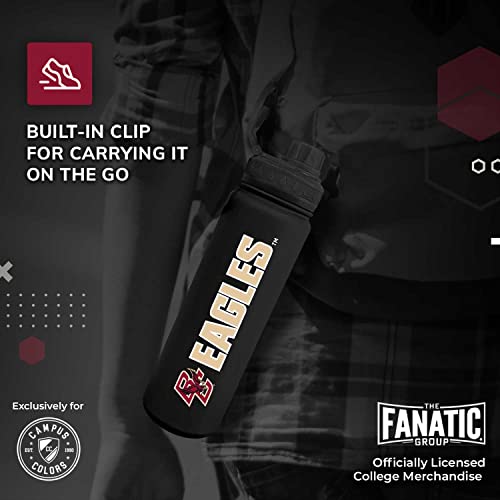Campus Colors NCAA Stainless Steel Water Bottle - Twist on cap - 24 oz - Carry Clip - Keeps Your Drinks Hot or Cold for Hours (Boston College Eagles - Black)