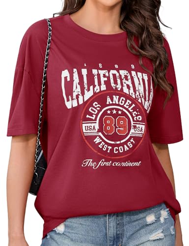 PASUDA Tee Shirt Femme Oversize à Manches Courtes Haut Coton Col Rond Grande Taille T-Shirts à Imprimé Rétro Ample T Shirt Été de Sport Casual Chic Tops...