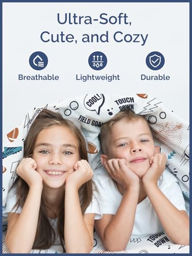 Image of Kids Twin Size Touchdown! Football Bed Sheets - 3 Piece Kids Sheet Set | Touchdown! Football Themed Bedding, Ultra-Soft, Cute & Cozy, Breathable & Machine Washable, Bed Set for Boys, Girls & Teens