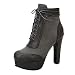 Produktbild Dearney Damen Vintage Stiefeletten mit Schnürung Blockabsatz Plateau Ankle Boots High Heels Retro Damenschuhe Reißverschluss