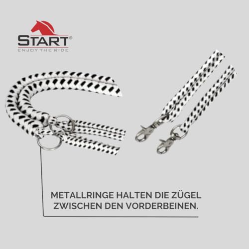 Start Soft Longierhilfe aus Baumwolle – Verstellbare Trainingshilfe mit Karabiner für Pferde – Weiche Hilfslonge zur Förderung der Vorwärts-Abwärts-Bewegung – weiß/schwarz (Full (Warmblut))