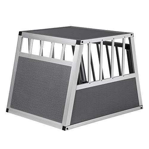 EUGAD Hundetransportbox Aluminium, Hundebox Auto Kofferraum für mittlere/kleine Hunde,Autotransportboxen Hunde mit Sicherheitsverschluss,Alu Hundebox Tiertransportbox für Hund Katzen 54x69x51cm