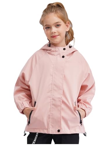 YEAHDOR Kids Girls Boys Zipper Hooded Jacket Long Sleeve Lightweight Windbreaker Outerwear for Outdoor Hiking