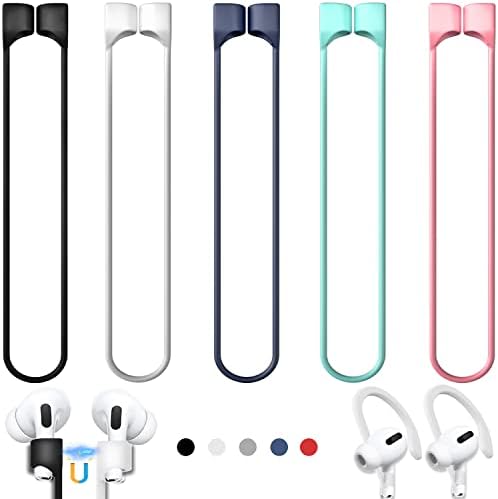 6 Pack Ultra Strong Magnetic Airpods Straps Anti-Lost Cord for AirPods Accessories Silicone Sports Lanyard and Ear Hook for AirPods 1&2, Pro,3rd and Pro 2 (5 Anti-Lost Straps,1 Pair EarHook)