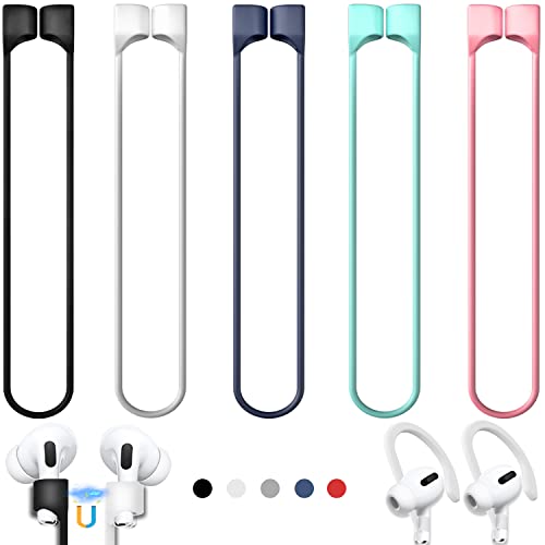6 Pack Ultra Strong Magnetic Airpods Straps Anti-Lost Cord For Airpods Accessories Silicone Sports Lanyard And Ear Hook For Airpods 1&2, Pro,3Rd And Pro 2 (5 Anti-Lost Straps,1 Pair Earhook) #TOP2