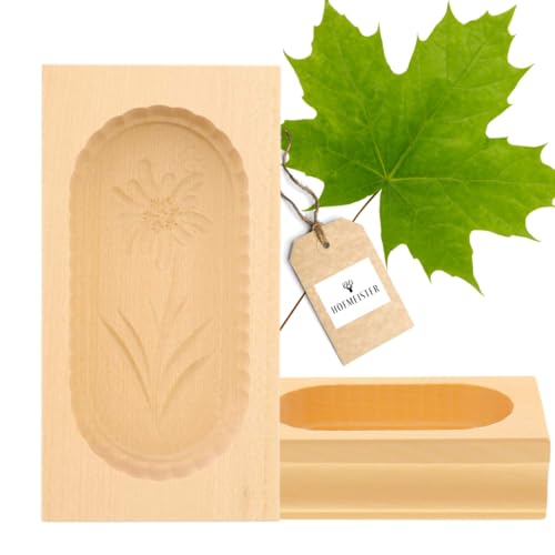 HOFMEISTER® Lot de 2 Moules à Beurre, 250 g, 19 cm, Edelweiss, Sculptés à la Main en Allemagne, Pour Décorer, Forme Carrée, Modèle en Bois d'Érable Local