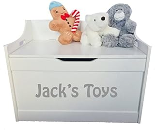 Little Secrets Children's White Wooden Toy Storage Box with Personalised Name Toys, Gift Present