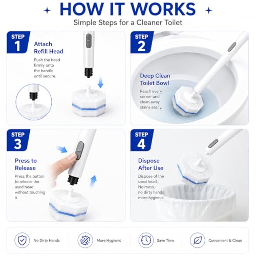 Qesea Disposable Toilet Bowl Brush and Holder Set – 40 Refills Included, No-Touch Toilet Wand Cleaning System, Toilet Brush & Holder for Bathroom, Hygienic Toilet Bowl Cleaner Starter Kit by Qesea - Used condition - Image 4