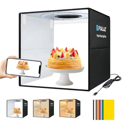 PULUZ Boîte à lumière pliable pour photographie de produits - 40 x 40 cm - Portable de type C - Avec lumière blanche / douce / chaude réglable et fond en 12 couleurs