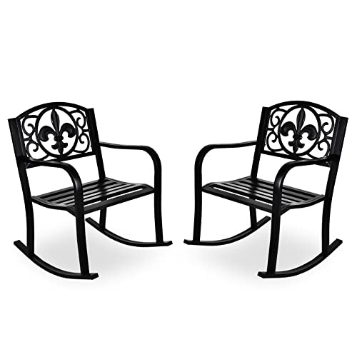 Magic Union Outdoor Metal Rocking Chairs Set Of 2, Black Patio Rocker Cast Iron Glider Chair For Outdoors, Deck, Backyard, Garden, Terrace (Set Of 2) #TOP20