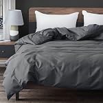ZonLi Couverture de couettes en coton gris foncé 80''x87'', 100% Couverture de couette amovible en coton naturel pour couverture pondérée