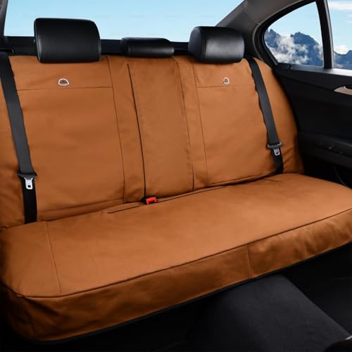 Image of Coverado Universal Car Back Seat Covers - Canvas Rear Seat Cushions for Kids & Dogs, Fits Most Vehicles Trucks SUVs - Khaki