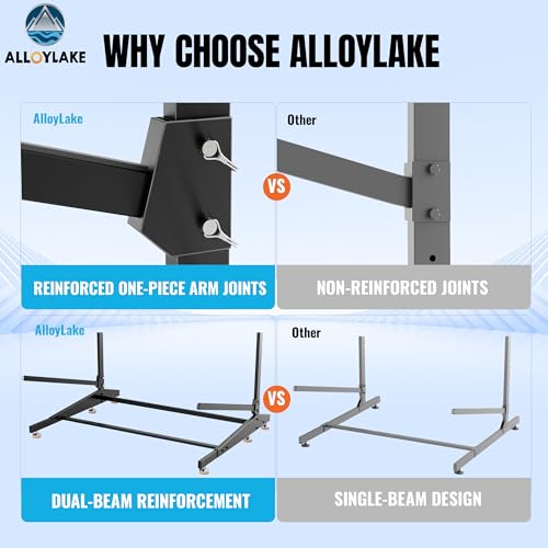 Image of 3-Tier Freestanding Kayak Storage Rack, Heavy Duty Outdoor Canoe Stand for Garage & Dock, 330 lbs Capacity, Rust-Proof 304 Stainless Steel Hardware (Black)