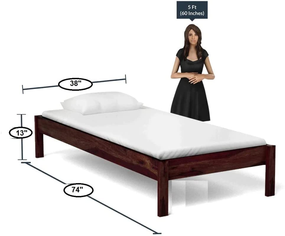 Image of Furnire Carp Sheesham Wood Single Bed Without Storage for Bedroom Home Solid Wood Without Storage Single Palang Cot for Hotels - (Dark Brown Finish)