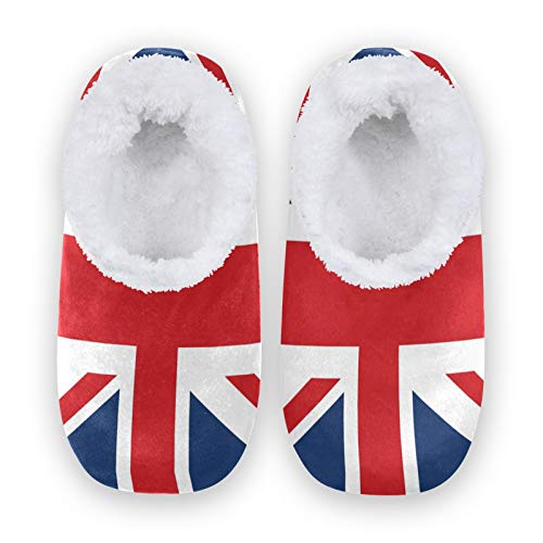 Image of Mnsruu United Kingdom UK Flag House Fleece Slippers Comfy Bedroom Shoes Anti-Slip for Men UK 10-11